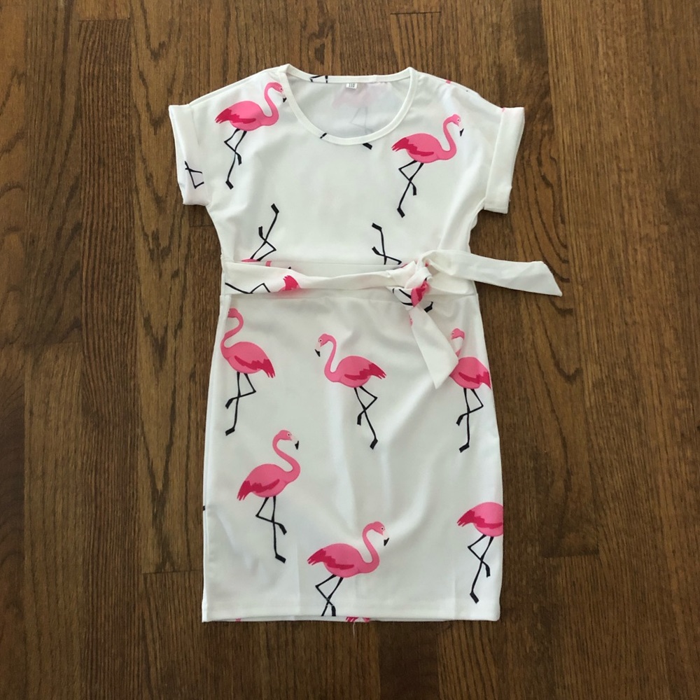 NWOT PopReal Flamingo Short Sleeve Belted Dress, Size 4T